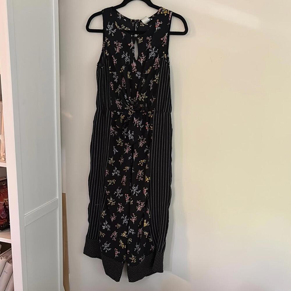 Wrapper Black Sleeveless Floral Striped Print Jumpsuit Pant